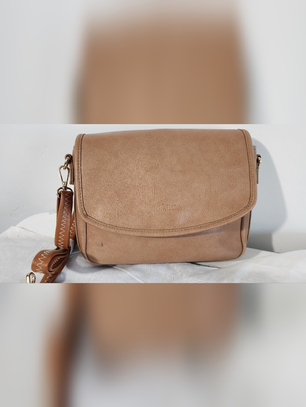 Blank Tan Crossbody Bag with Decorative Strap